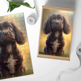 Drevené puzzle Poľný španiel animovaný