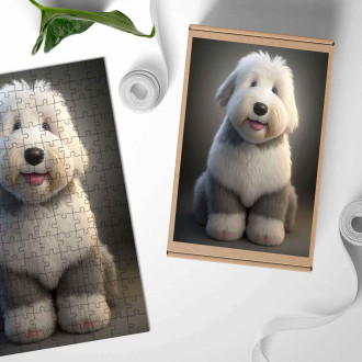 Drevené puzzle Starý anglický ovčiak animovaný
