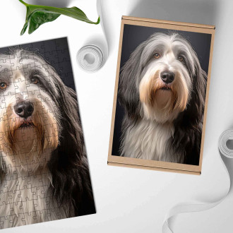 Drevené puzzle Bearded Collie realistic