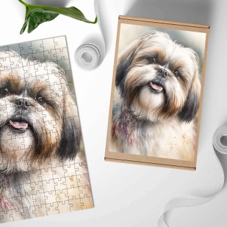 Drevené puzzle Shih Tzu akvarel