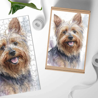 Drevené puzzle Silky Terrier akvarel