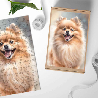 Drevené puzzle Pomeranian akvarel