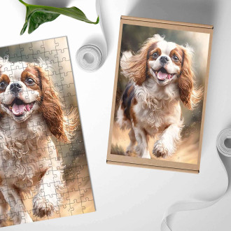 Drevené puzzle Cavalier King Charles Španiel akvarel