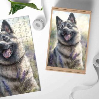 Drevené puzzle Nórsky Elkhound akvarel