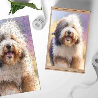 Drevené puzzle Poľský nížinný ovčiak akvarel