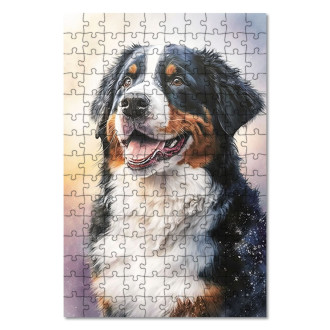 Drevené puzzle Bernský salašnícky pes akvarel