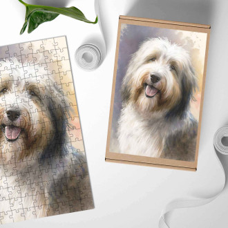 Drevené puzzle Bearded Collie akvarel