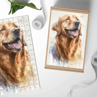 Drevené puzzle Zlatý retriever akvarel