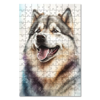 Drevené puzzle Aljašský malamut akvarel