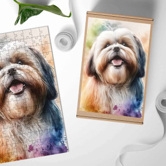 Drevené puzzle Lhasa Apso akvarel