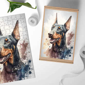 Drevené puzzle Doberman Pinscher akvarel