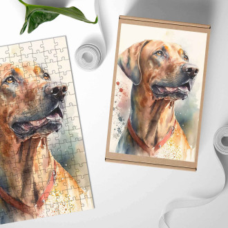 Drevené puzzle Rodézsky ridgeback akvarel