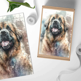 Drevené puzzle Leonberger akvarel