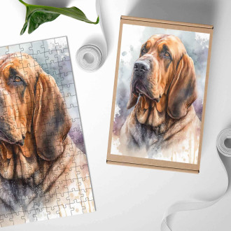 Drevené puzzle Bloodhound akvarel