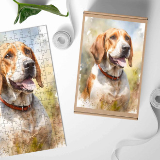 Drevené puzzle Americký foxhound akvarel