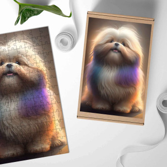 Drevené puzzle Lhasa Apso animovaný