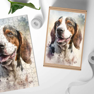 Drevené puzzle Treeing Walker Coonhound akvarel