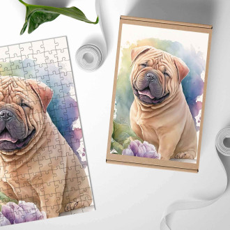 Drevené puzzle Čínský Shar-Pei akvarel