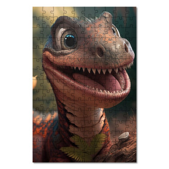 Drevené puzzle Roztomilý animovaný dinosaurus