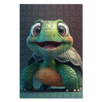 Drevené puzzle Roztomilá animovaná korytnačka