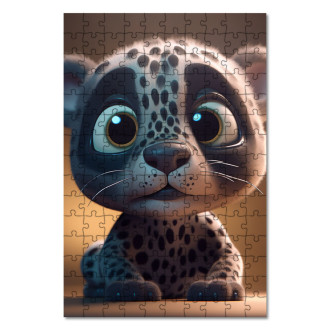 Drevené puzzle Roztomilý animovaný snežný leopard
