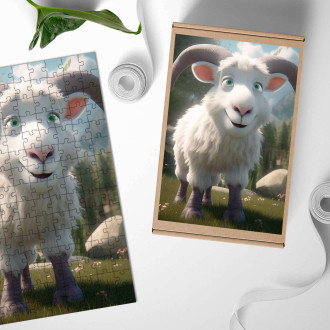 Drevené puzzle Roztomilá animovaná koza