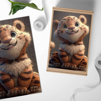 Drevené puzzle Roztomilý animovaný tiger 2