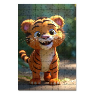 Drevené puzzle Roztomilý animovaný tiger