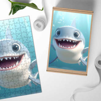 Drevené puzzle Roztomilý animovaný žralok