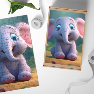 Drevené puzzle Roztomilý animovaný slon