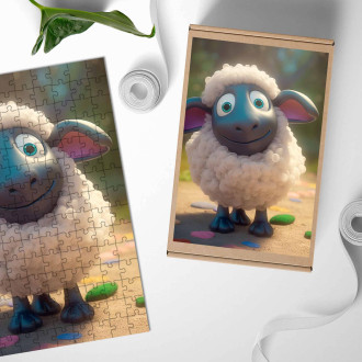 Drevené puzzle Roztomilá animovaná ovečka