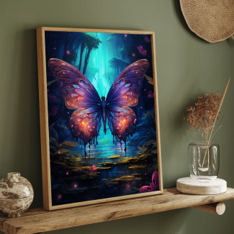 farebný motýľ v tmavom lese