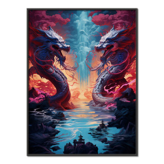 obraz dvoch bojujúcich drakov