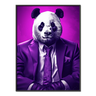 panda vo fialovom obleku a kravate