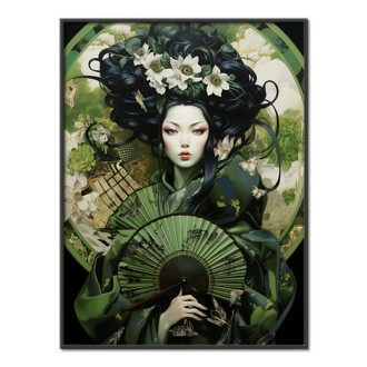 zelená geisha s vejárom