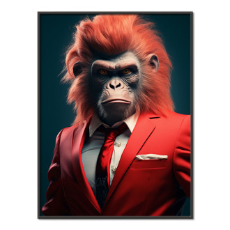 opica v červenom obleku