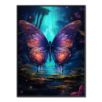 farebný motýľ v tmavom lese