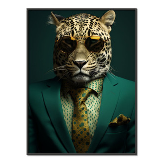 leopard v zelenom obleku a kravate