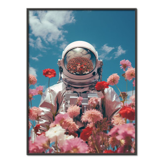 astronaut v kvetinovom vesmíre s helmou