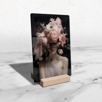 Akrylové sklo žena s kvetmi v tvári