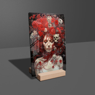 Akrylové sklo dievča s kvetmi a lebkami