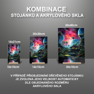 Akrylové sklo farebný obraz domu z džungle a planét nad ním