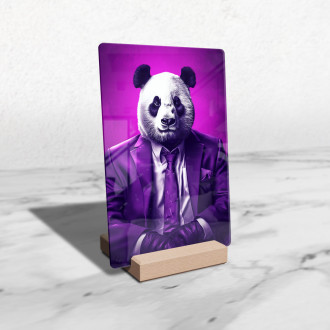 Akrylové sklo panda vo fialovom obleku a kravate