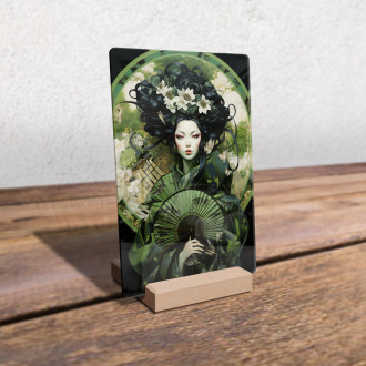 Akrylové sklo zelená geisha s vejárom