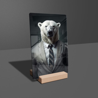 Akrylové sklo ľadový medveď v obleku a kravate