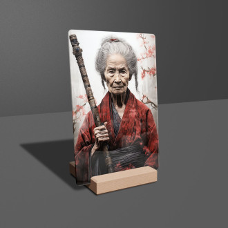Akrylové sklo stará žena samuraj s mečom