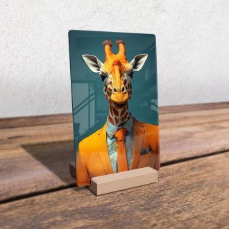 Akrylové sklo žirafa v oranžovom obleku a kravate