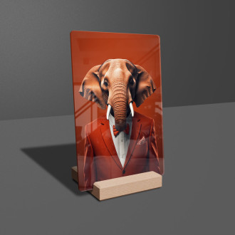 Akrylové sklo slon v oranžovom obleku