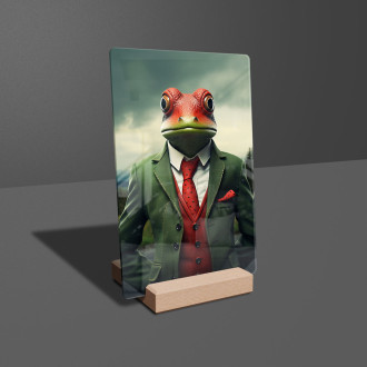 Akrylové sklo žaba v obleku