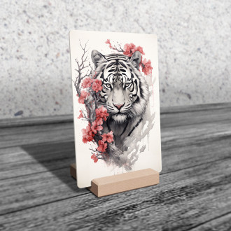 Akrylové sklo tiger s červenými kvetmi